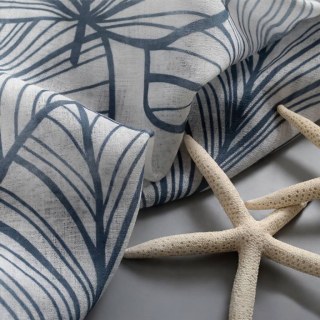 Lush Palm Tree Paradise Textured Navy Blue Sheer Curtain