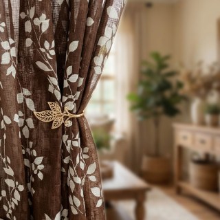 Pascal Brown Vine Print Semi Sheer Curtain 3