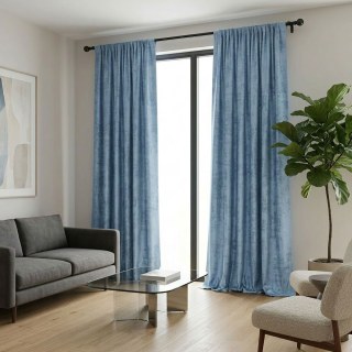 Premium Textured Haze Blue Velvet Curtain 3