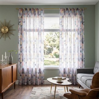 Vigor Multicolor Mid Century Modern Purple Geometric Sheer Curtains
