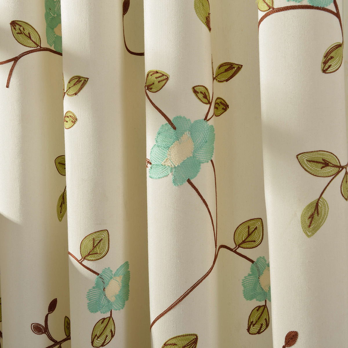 Floral Journey Sage Embroidered Curtain 1