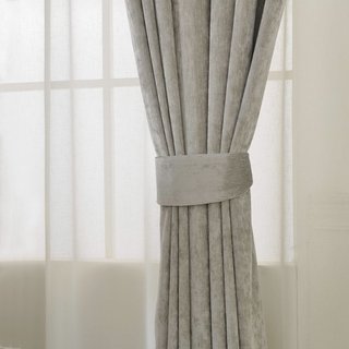 Luxury Silver Gray Chenille Curtain Drapes 5