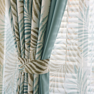Palm Tree Leaves Blue Curtain with Blue Border 4