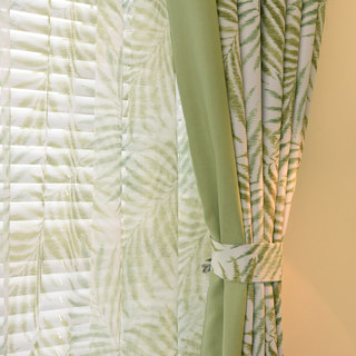 Palm Tree Leaves Green Curtain with Green Border 3