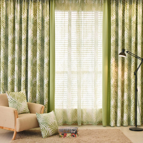 Palm Tree Leaves Green Curtain with Green Border 1