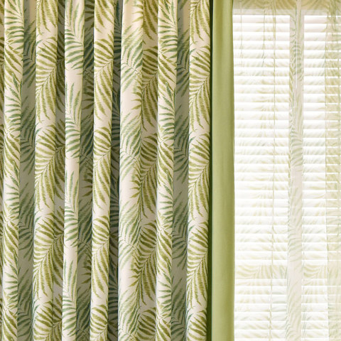 Palm Tree Leaves Green Curtain with Green Border 2