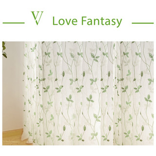 Love Fantasy Embroidered Green Leaf Sheer Curtain 6