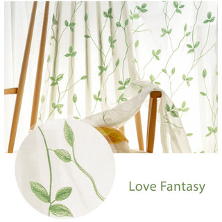 Love Fantasy Embroidered Green Leaf Sheer Curtain 5