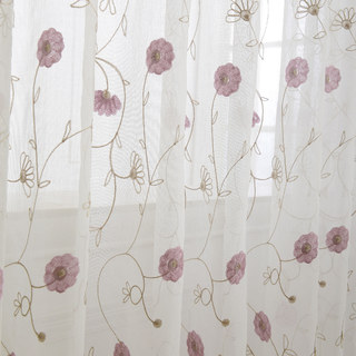 Floral Affairs Pink Flower Embroidered Sheer Curtain 7