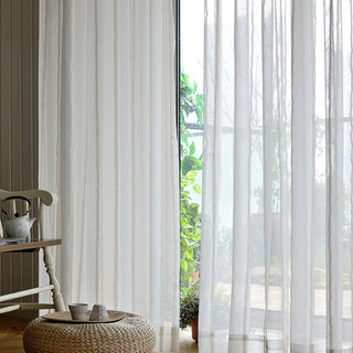 Merlin Vertical White Stripe Cream Sheer Curtain 2