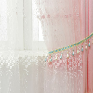 Small Great Things Pink Flower Embroidered Sheer Curtain 4