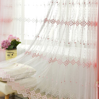 Small Great Things Pink Flower Embroidered Sheer Curtain 1