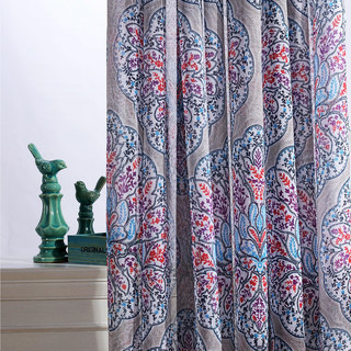 Semi Sheer Curtain Harmony Lotus Paisley Flower Blue Red Purple Sheer Curtain
