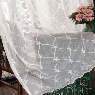 Fleur White Sheer Curtains with Embroidered Trellis and Royal Detailing 4