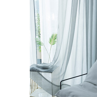Silk Waterfall Gray Blue Striped Chiffon Sheer Curtain with Soft Sheen 3