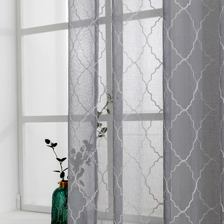 Fancy Trellis Light Gray Detailed Embroidered Sheer Curtain