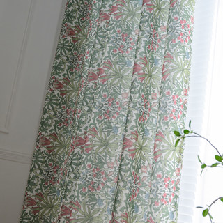 Bringing the Garden Indoors William Morris Green Floral Jute Style Curtain 1