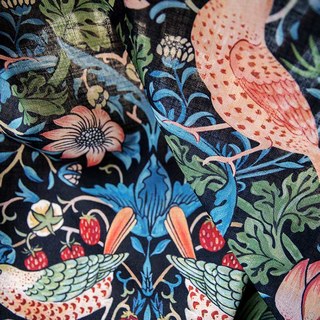 Bringing the Garden Indoors William Morris Strawberry Thief Dark Navy Blue Floral Jute Style Curtain 2