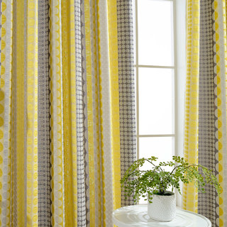 Obsessed with Polka Dots Modern Jacquard Yellow Charcoal Gray Geometric Patterned Curtain