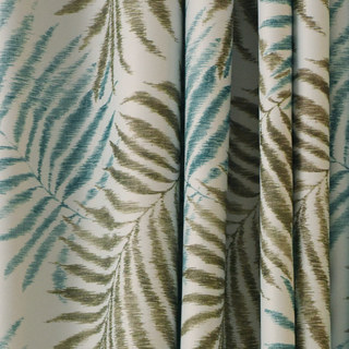 Palm Tree Leaves Blue Curtain with Blue Border
