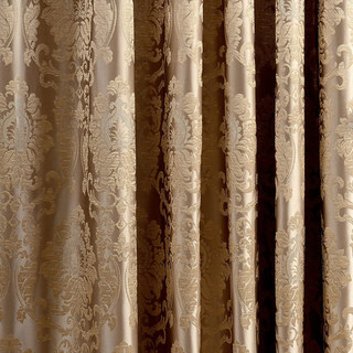 Demure Florals Damask Jacquard Brown Curtain Drapes 6