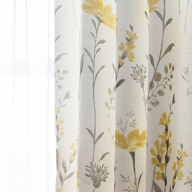 Bringing the Garden Indoors Cream Yellow Floral Jute Style Curtain 1