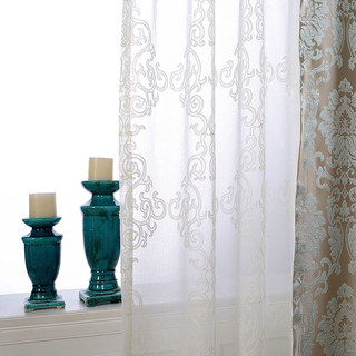 Demure Florals Damask Embroidered Ivory White Sheer Curtain 6