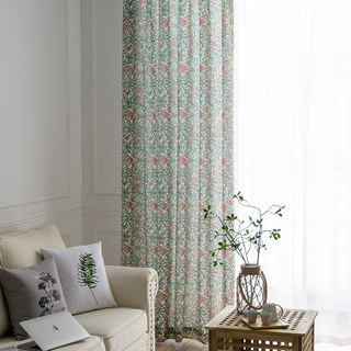Bringing the Garden Indoors William Morris Green Floral Jute Style Curtain 2