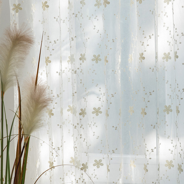 Angelina Cream Sheer Curtain with Embroidered Flowers 1