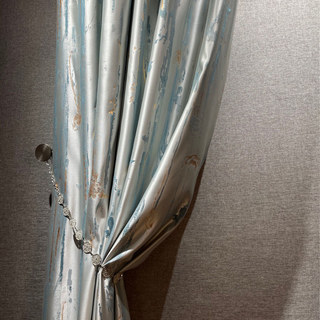 Misty Rain Jacquard Faux Silk Cream & Pastel Blue Floral Curtain With Gold Details 8