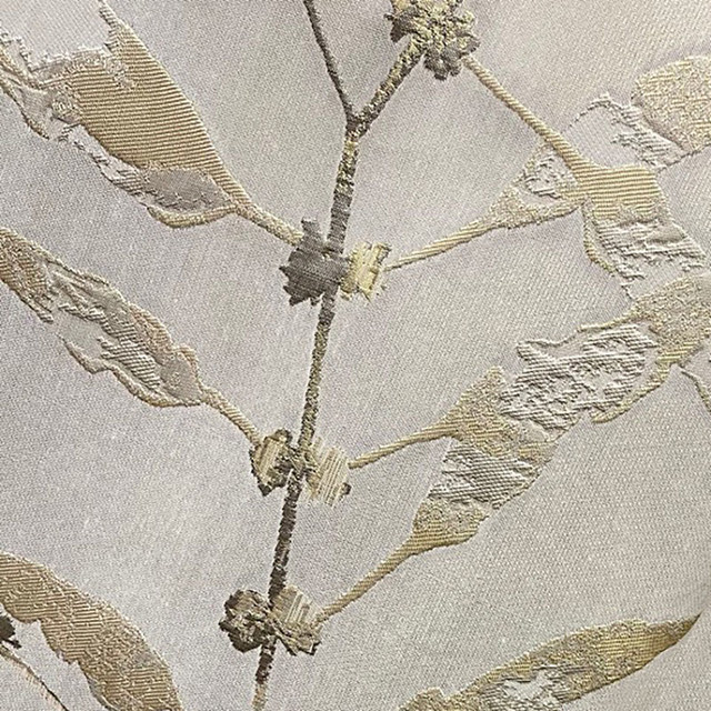 In The Woods Luxury Jacquard Shimmery Beige Leaves Curtain with Gold Details 1