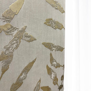 In The Woods Luxury Jacquard Shimmery Beige Leaves Curtain with Gold Details 8