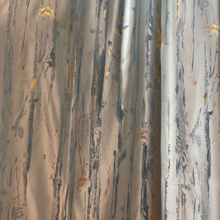 Misty Rain Jacquard Faux Silk Cream & Pastel Blue Floral Curtain With Gold Details 9