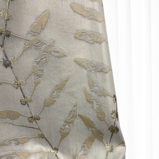 In The Woods Luxury Jacquard Shimmery Beige Leaves Curtain with Gold Details 5