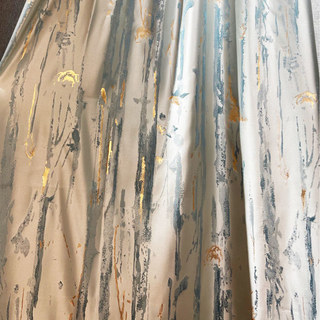 Misty Rain Jacquard Faux Silk Cream & Pastel Blue Floral Curtain With Gold Details 7