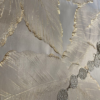 Paradise Luxury Jacquard Tropical Leaves Mocha Curtain with Gold Details 6