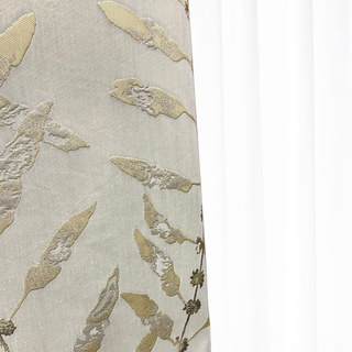 In The Woods Luxury Jacquard Shimmery Beige Leaves Curtain with Gold Details 6
