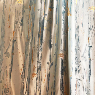 Misty Rain Jacquard Faux Silk Cream & Pastel Blue Floral Curtain With Gold Details 6