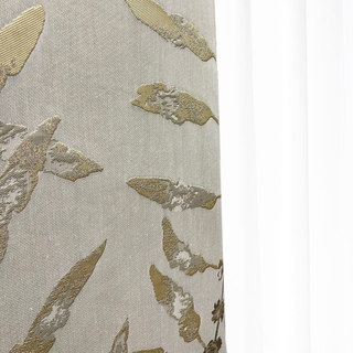 In The Woods Luxury Jacquard Shimmery Beige Leaves Curtain with Gold Details 7