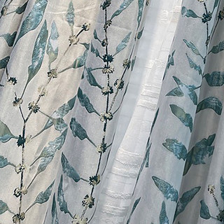 In The Woods Luxury Jacquard Shimmery Teal Leaves Curtain with Gold Details 2
