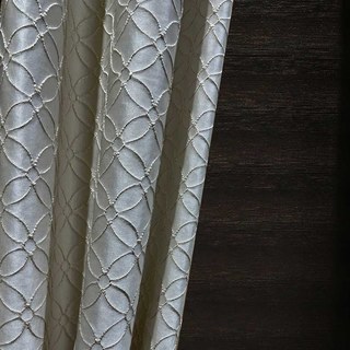 Belle Fleur Luxury 3D Jacquard Quatrefoil Patterned Beige Cream Curtain with Gold Details 5