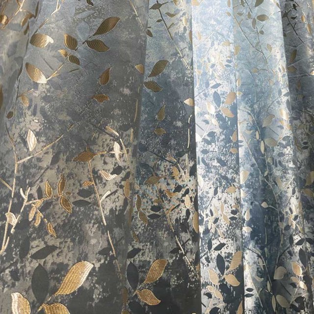 Golden Grove Luxury Jacquard Faux Silk Blue Curtain 1