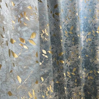 Golden Grove Luxury Jacquard Faux Silk Blue Curtain 2