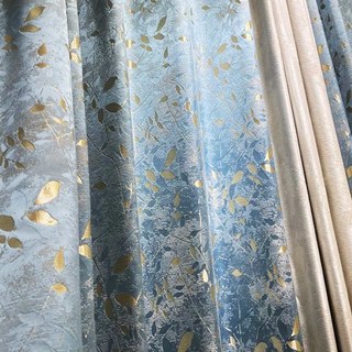 Golden Grove Luxury Jacquard Faux Silk Blue Curtain 7