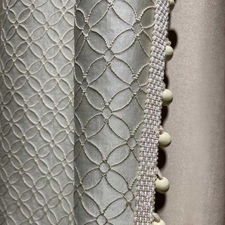 Belle Fleur Luxury 3D Jacquard Quatrefoil Patterned Beige Cream Curtain with Gold Details 2