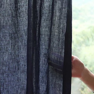 Wabi Sabi 100% Flax Linen Navy Blue Heavy Semi Sheer Curtain 4